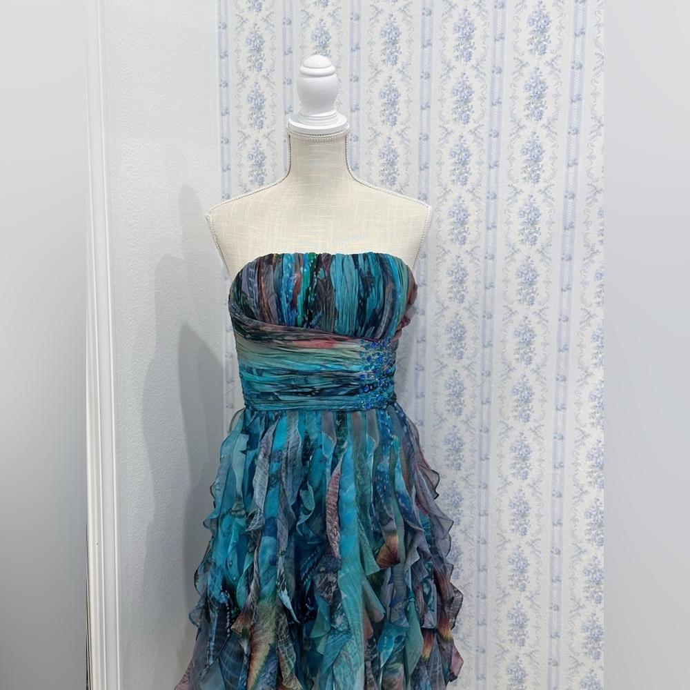 Vintage cache blue fairy abstract ruffle dress - Picture 1 of 6